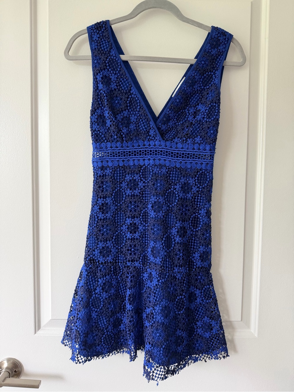Sandro Blue Crochet V-Neck Women's Dress